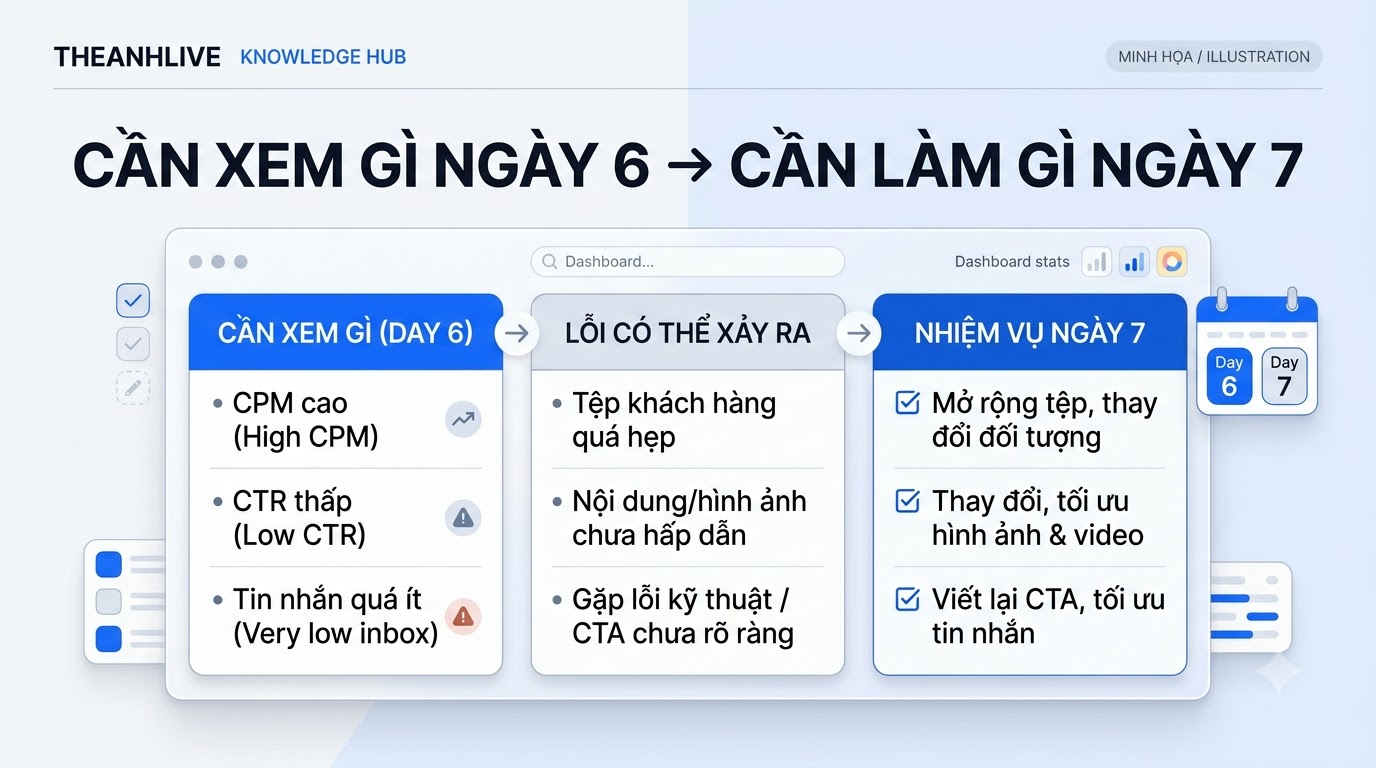 Bảng ngày 6: thấy chỉ số nào thì kiểm tra việc nào ngày 7 (minh họa)