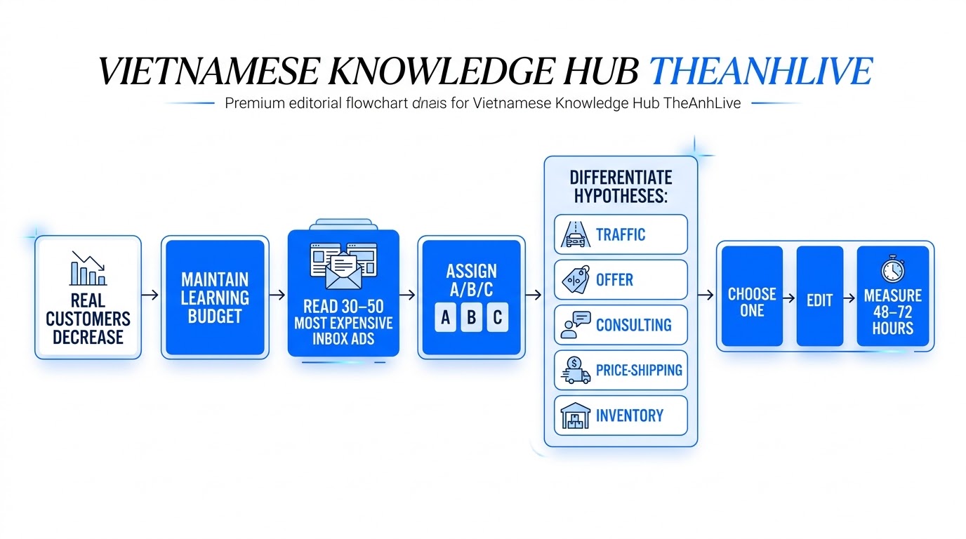 Cây điều tra khi tỷ lệ khách thật giảm — đọc inbox trước khi kết luận