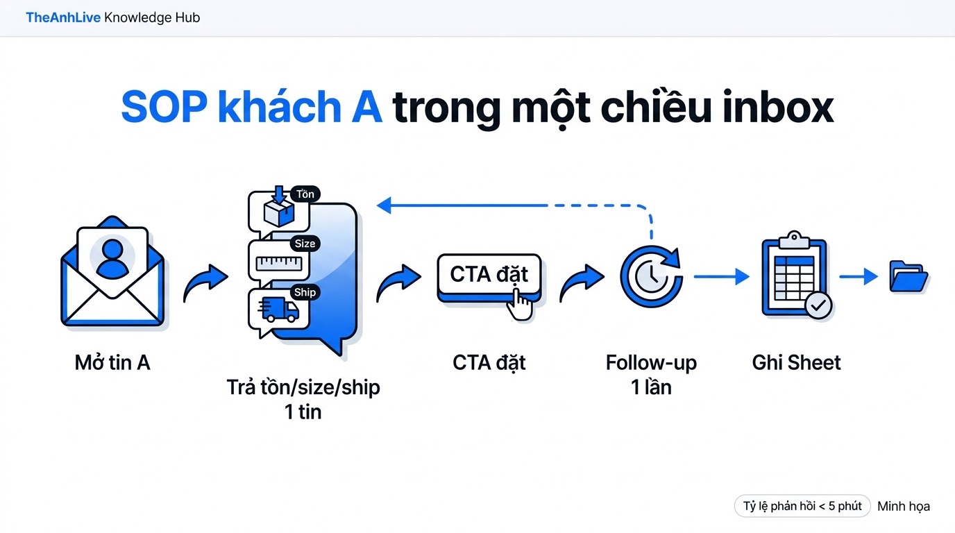 SOP xử lý khách A: trả rõ → CTA → follow-up một lần