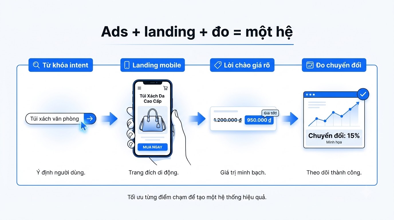 Google Ads cần landing mobile nhanh và đo chuyển đổi