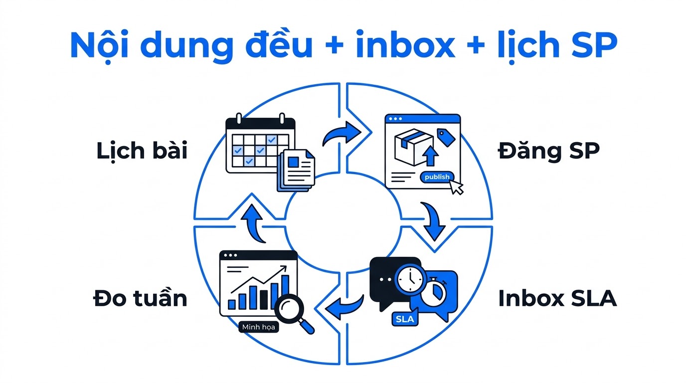 Fanpage bền vững: nội dung đều + inbox + lịch sản phẩm