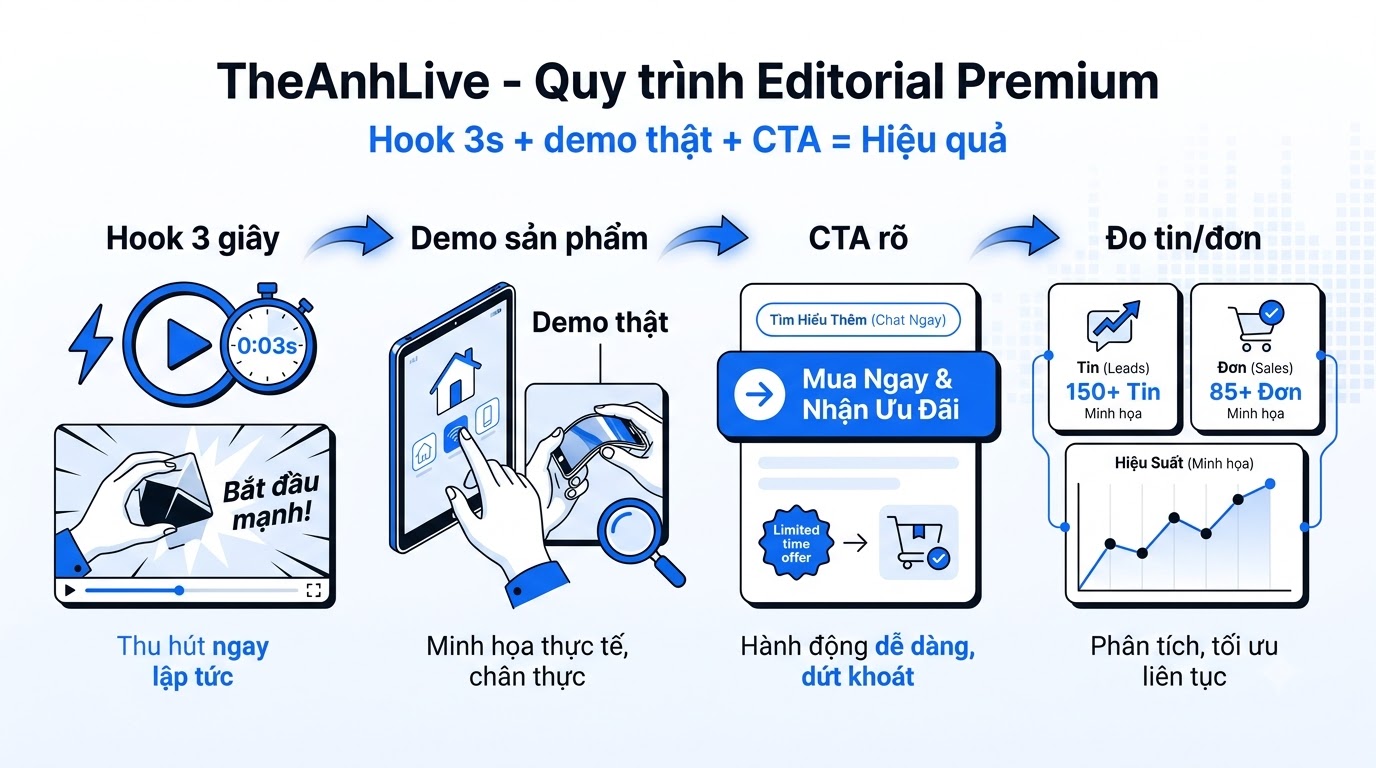TikTok Ads: hook 3 giây → demo thật → CTA
