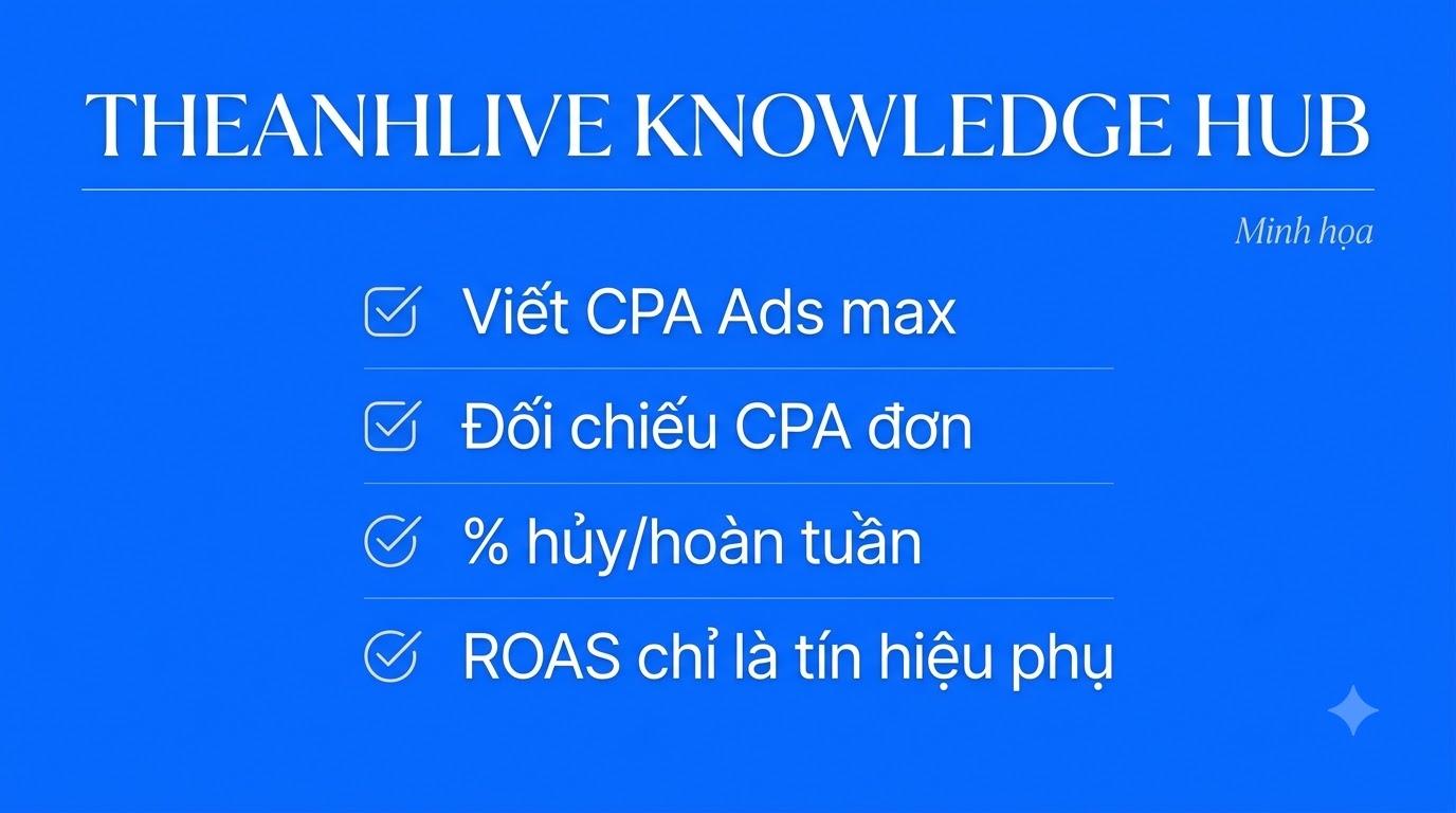 Checklist đối chiếu ROAS với CPA max và hủy