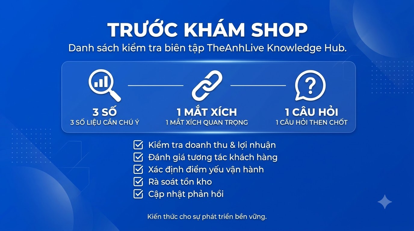 Chuẩn bị khám shop: 3 số · 1 mắt xích · 1 câu hỏi