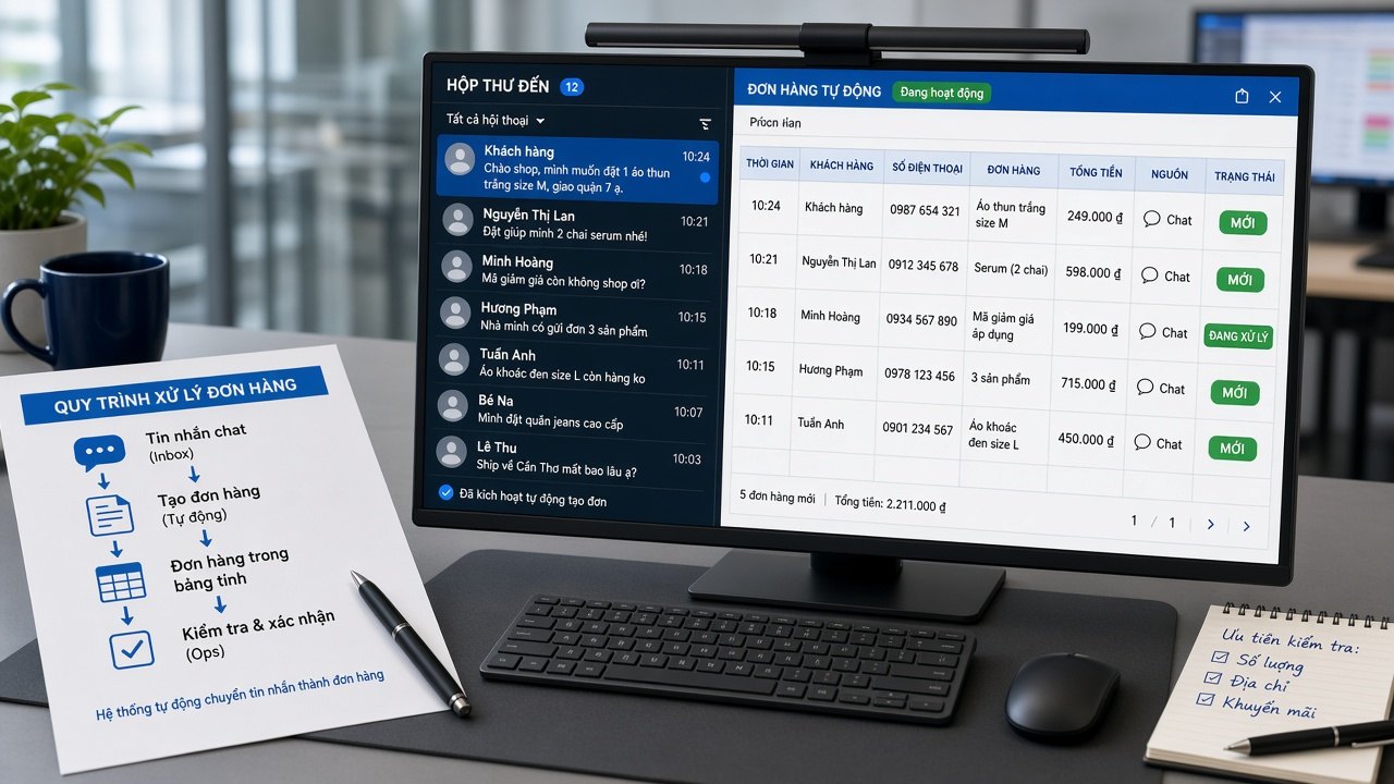 Tự động inbox → đơn