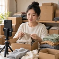 Chủ shop đang livestream / đóng gói đơn